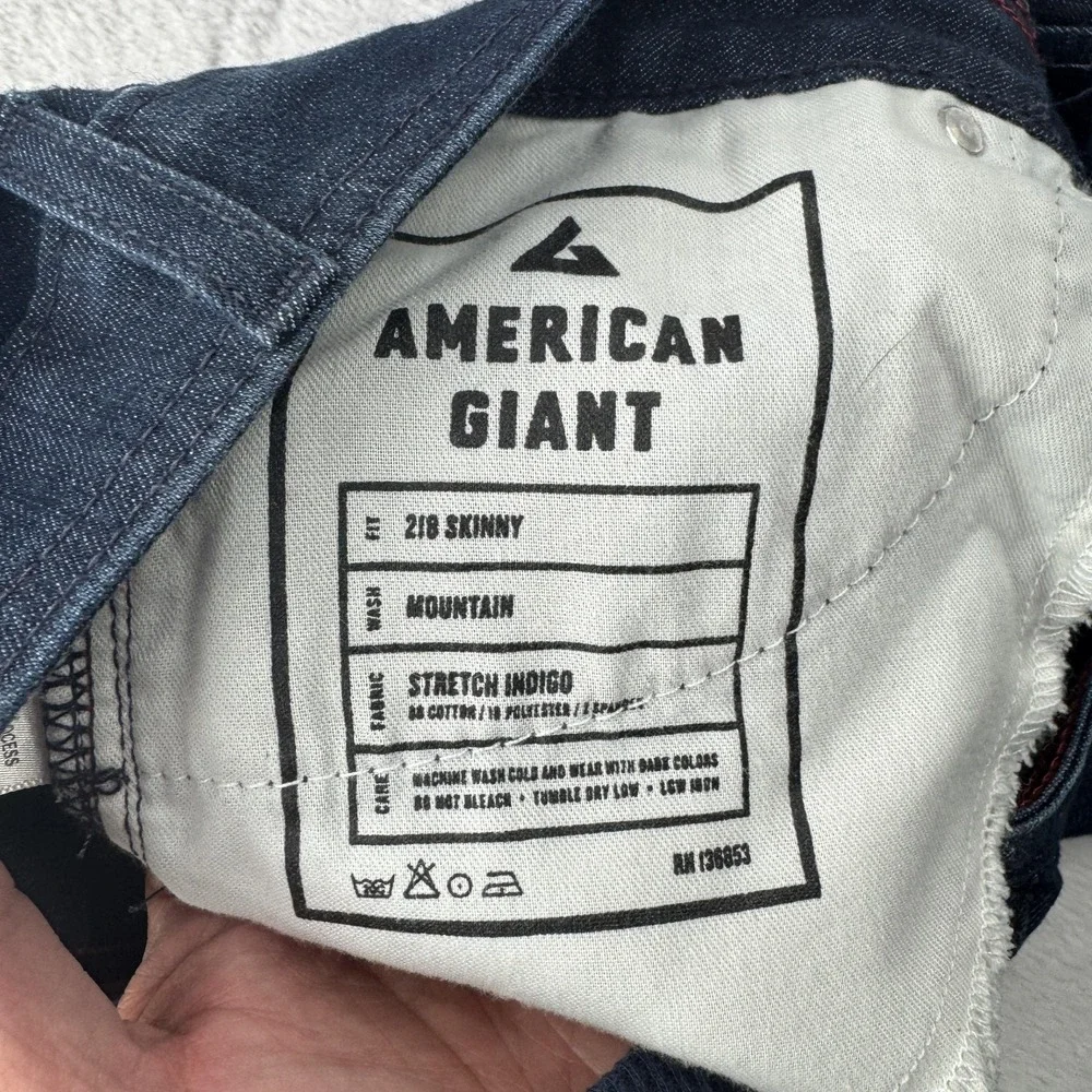 American Giant Jeans Mens 29 X 31 Blue Skinny Stretch Denim Made in USA